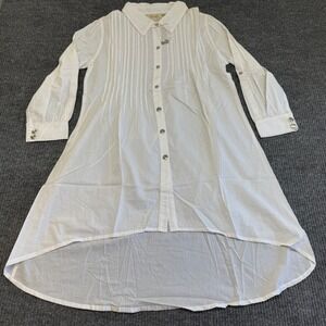 Paper Lace White Tunic Shirt High Low Pleated Button Down NWOT‎ Small
